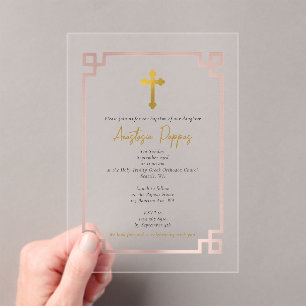 Invitations En Acrylique Clé rose Grèce orthodoxe Christening Girl Baptême