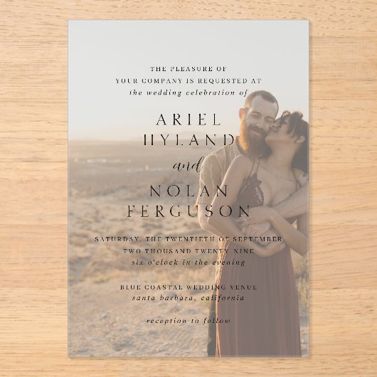 Invitations En Acrylique Clean Photo Mariage moderne (Recto)