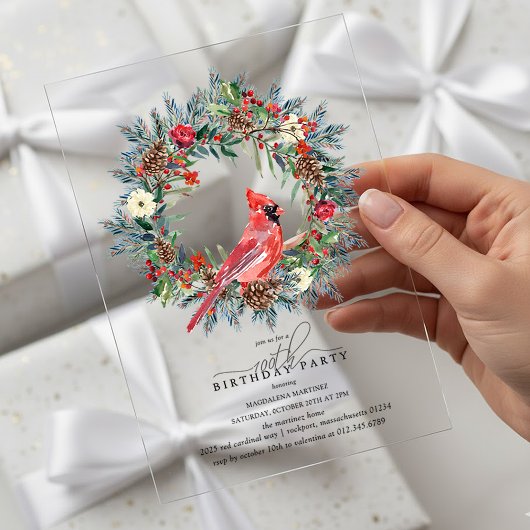 Invitations En Acrylique CLEAR ACRYLIC 100th Birthday Party Cardinal