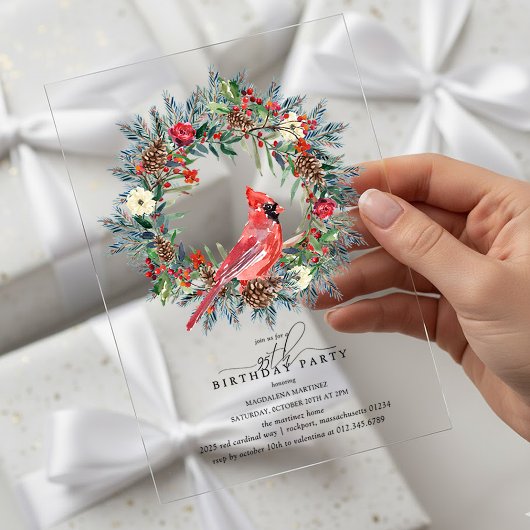 Invitations En Acrylique CLEAR ACRYLIC 95th Birthday Party Cardinal