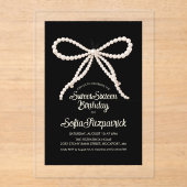 Invitations En Acrylique CLEAR ACRYLIC Sweet 16 Black White Pearl Bow (Recto)