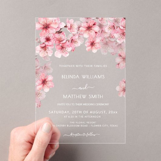 Invitations En Acrylique Clear Cherry Blossom Wedding (In situ (ordinateur de poche))
