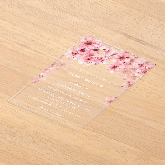 Invitations En Acrylique Clear Cherry Blossom Wedding (Poser)