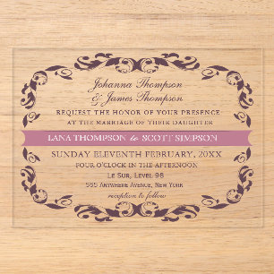 Invitations En Acrylique CLEAR Élégant Mariage Filigrane Victorien Blanc