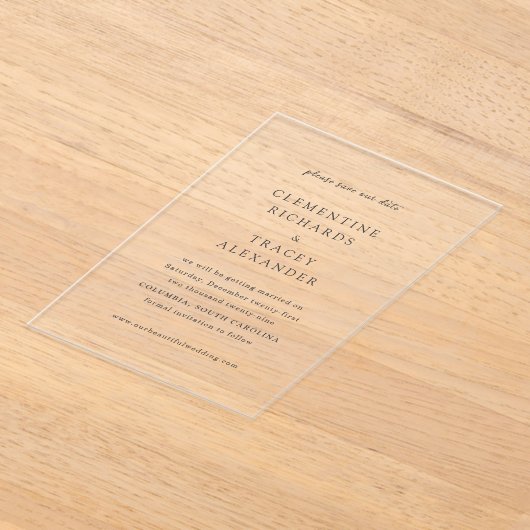 Invitations En Acrylique Clementine Elegant Modern Wedding Enregistrer la d (Poser)