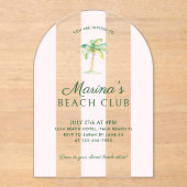 Invitations En Acrylique Club de plage Blush Pink Cabana Stripes Anniversai (Recto)