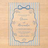 Invitations En Acrylique Coastal Blue Stripe Whimsical Hand Drawn Wedding (Recto)