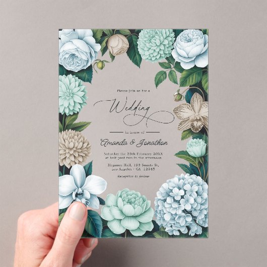Invitations En Acrylique Coastal Fog/Seafoam Tint & Driftwood Beige Wedding (In situ (ordinateur de poche))