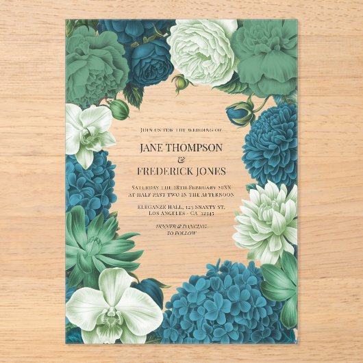 Invitations En Acrylique Coastal Juniper, Tidal Foam & Deep Reef Blue (Recto)