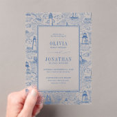 Invitations En Acrylique Coastal Toile Lighthouse Blue Wedding (In situ (ordinateur de poche))