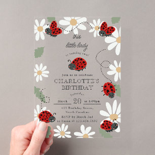 Invitations En Acrylique Coccinelles Mignonnes Daisy 1ère, 2ème Fête d'anni