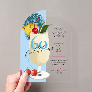 Invitations En Acrylique Cocktail Blue Pina Colada Tropical pour 60e annive