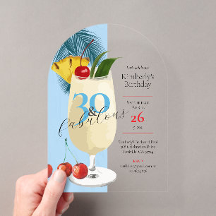 Invitations En Acrylique Cocktail Blue Tropical Pina Colada pour 30e Annive