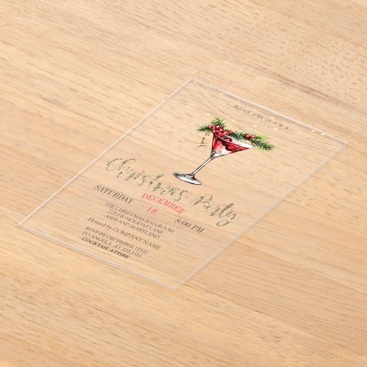 Invitations En Acrylique Cocktail élégant, String Lights Gold Christmas (Poser)