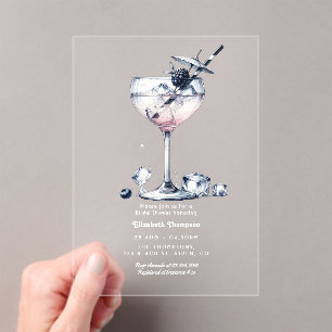 Invitations En Acrylique Cocktail Minimaliste au Gin Clair pour Baby Shower
