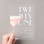 Invitations En Acrylique Cocktail rose moderne 21e anniversaire (In situ (ordinateur de poche))