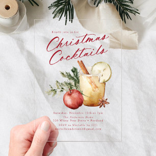 Invitations En Acrylique Cocktails de Noël de fête Festive pour une Soirée