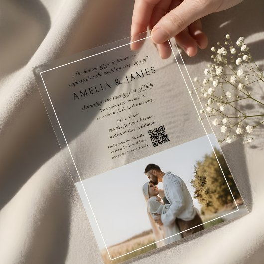 Invitations En Acrylique Code QR calligraphié élégant