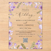 Invitations En Acrylique Code QR Chic Élégant Mariage Violet (Recto)