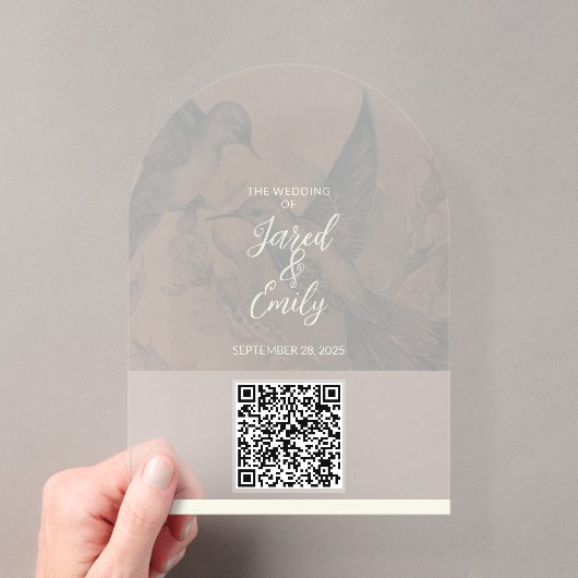 Invitations En Acrylique Code QR d'invitation de mariage, design colibri do (In situ (ordinateur de poche))