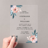 Invitations En Acrylique Code Qr élégant | Dusty Blue Floral Mariage (In situ (ordinateur de poche))