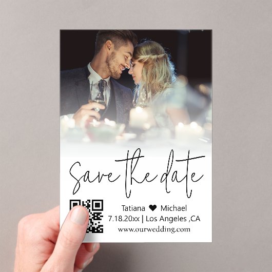 Invitations En Acrylique code qr élégant script tendance photo enregistrer  (In situ (ordinateur de poche))