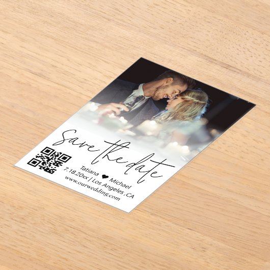 Invitations En Acrylique code qr élégant script tendance photo enregistrer (Poser)
