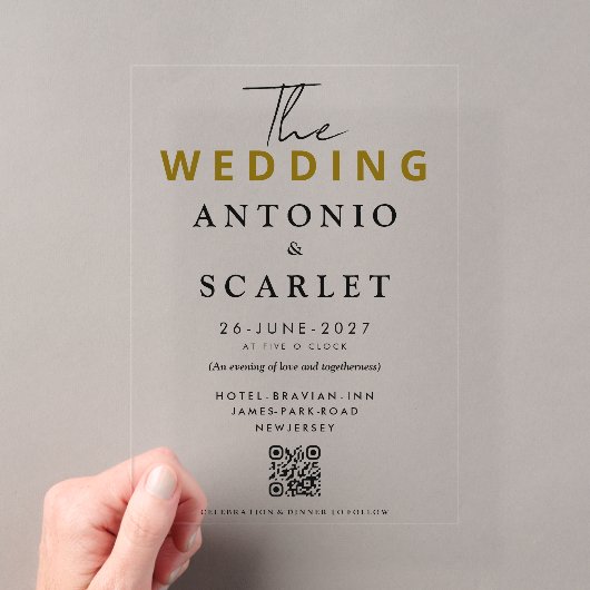 Invitations En Acrylique Code QR Esthétique de Mariage Élégant et Minimalis (In situ (ordinateur de poche))