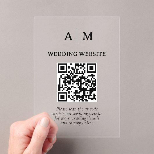 Invitations En Acrylique Code QR mariage noir et blanc (In situ (ordinateur de poche))