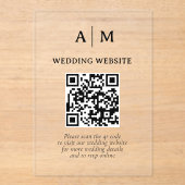 Invitations En Acrylique Code QR mariage noir et blanc (Recto)