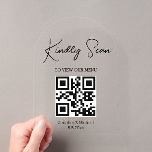 Invitations En Acrylique code QR minimal menu numérique arche de mariage