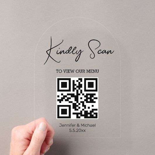 Invitations En Acrylique code QR minimal menu numérique arche de mariage (In situ (ordinateur de poche))