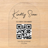 Invitations En Acrylique code QR minimal menu numérique arche de mariage (Recto)