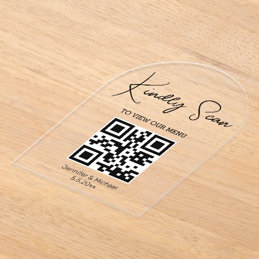 Invitations En Acrylique code qr minimal menu numérique mariage arche (Poser)