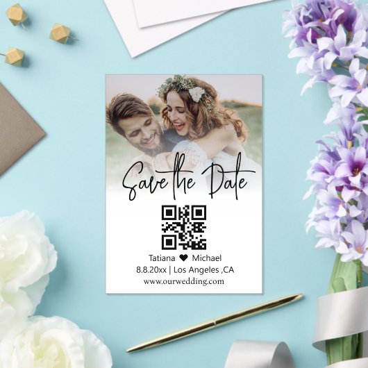 Invitations En Acrylique code qr minimal photo estompé enregistrer la date (Insitu (Mariage))