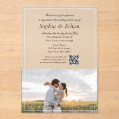 Invitations En Acrylique Code QR photo écriture italique élégante (Recto)