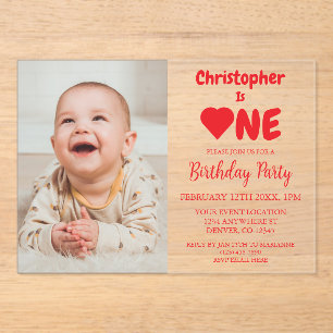 Invitations En Acrylique Coeur 1er anniversaire