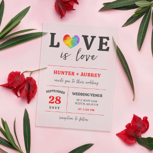 Invitations En Acrylique Cœur à l'aquarelle L'amour est l'amour Mariage gay