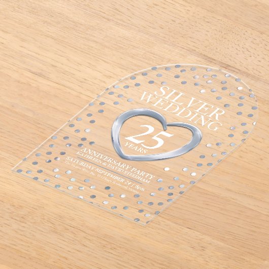 Invitations En Acrylique Coeur du 25e anniversaire mariage en argent (Poser)