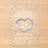 Invitations En Acrylique Coeur du 25e anniversaire mariage en argent (Recto)