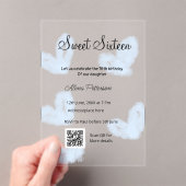Invitations En Acrylique Coeurs d'aquarelle bleu QR Sweet sixteen anniversa (In situ (ordinateur de poche))