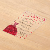Invitations En Acrylique Coeurs de robe rouge Quinceanera clair (Poser)