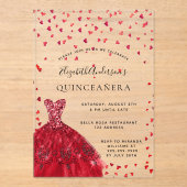 Invitations En Acrylique Coeurs de robe rouge Quinceanera clair (Recto)