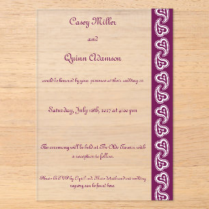Invitations En Acrylique Cœurs Paisley Doux dans le Vin Mariage Acrylique