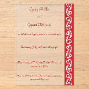 Invitations En Acrylique Cœurs Paisley Sucrés en Acrylique Cerise Mariage