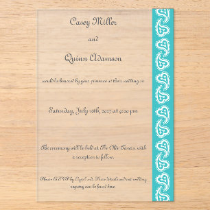 Invitations En Acrylique Cœurs Paisley Sucrés en Turquoise Mariage Acryliqu