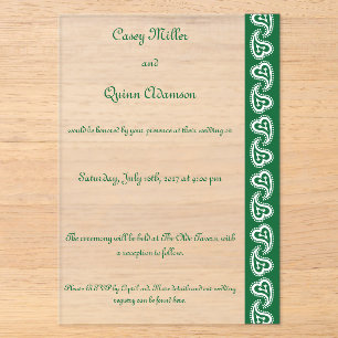 Invitations En Acrylique Cœurs Paisley Sucrés en Vert Acrylique de Mariage