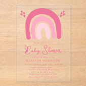 Invitations En Acrylique Coeurs roses mignons et Baby shower Rainbows (Recto)