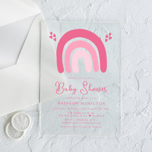 Invitations En Acrylique Coeurs roses mignons et Baby shower Rainbows