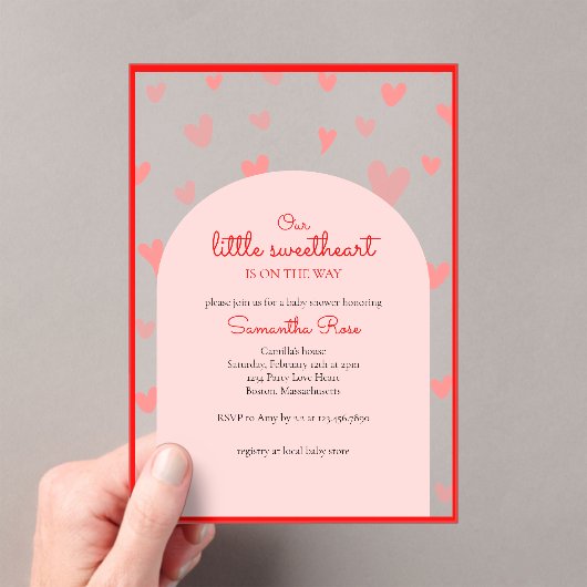 Invitations En Acrylique Coeurs roses rouges Petit Baby shower de fille amo (In situ (ordinateur de poche))